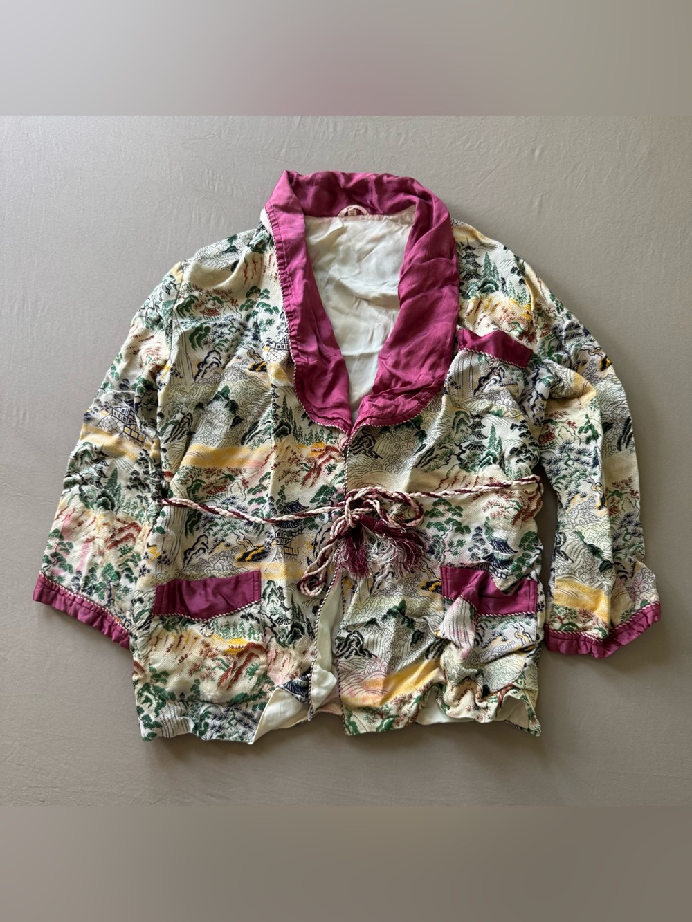vintage 1950s silk jacquard Japanese smoking lounge jacket